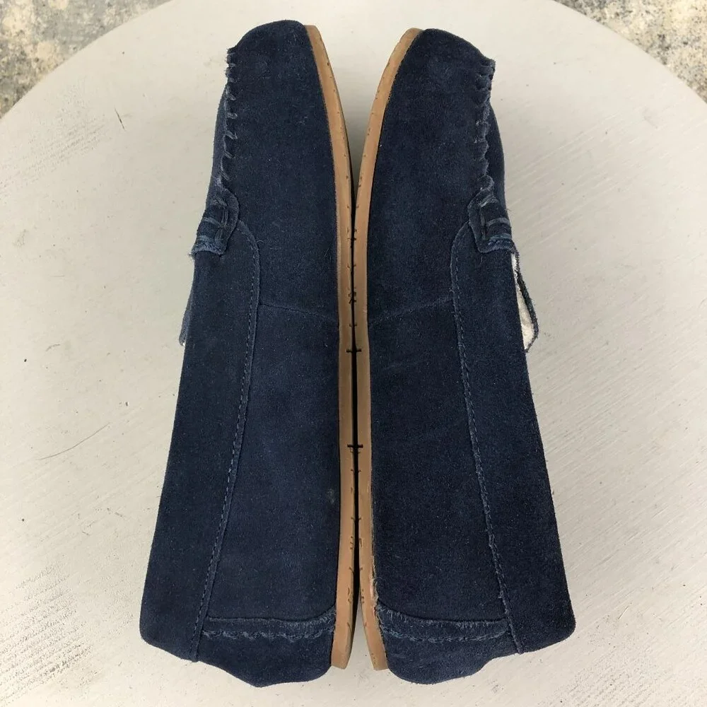 Lands' End Youth** Size 7M Dark Blue Suede Closed Toe Moccasin Slip On Slippers